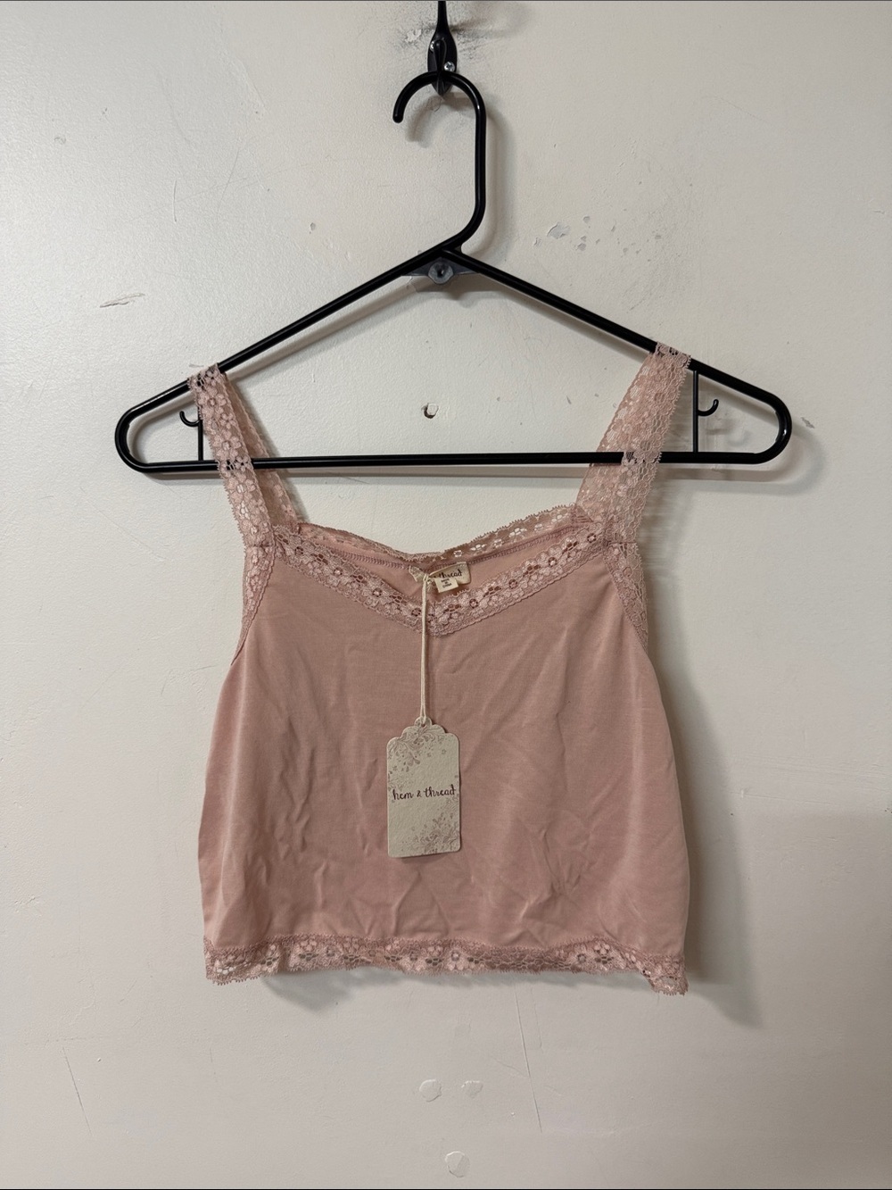 Hem & Thread Dusty Rose Lace-Trim Cropped Cami